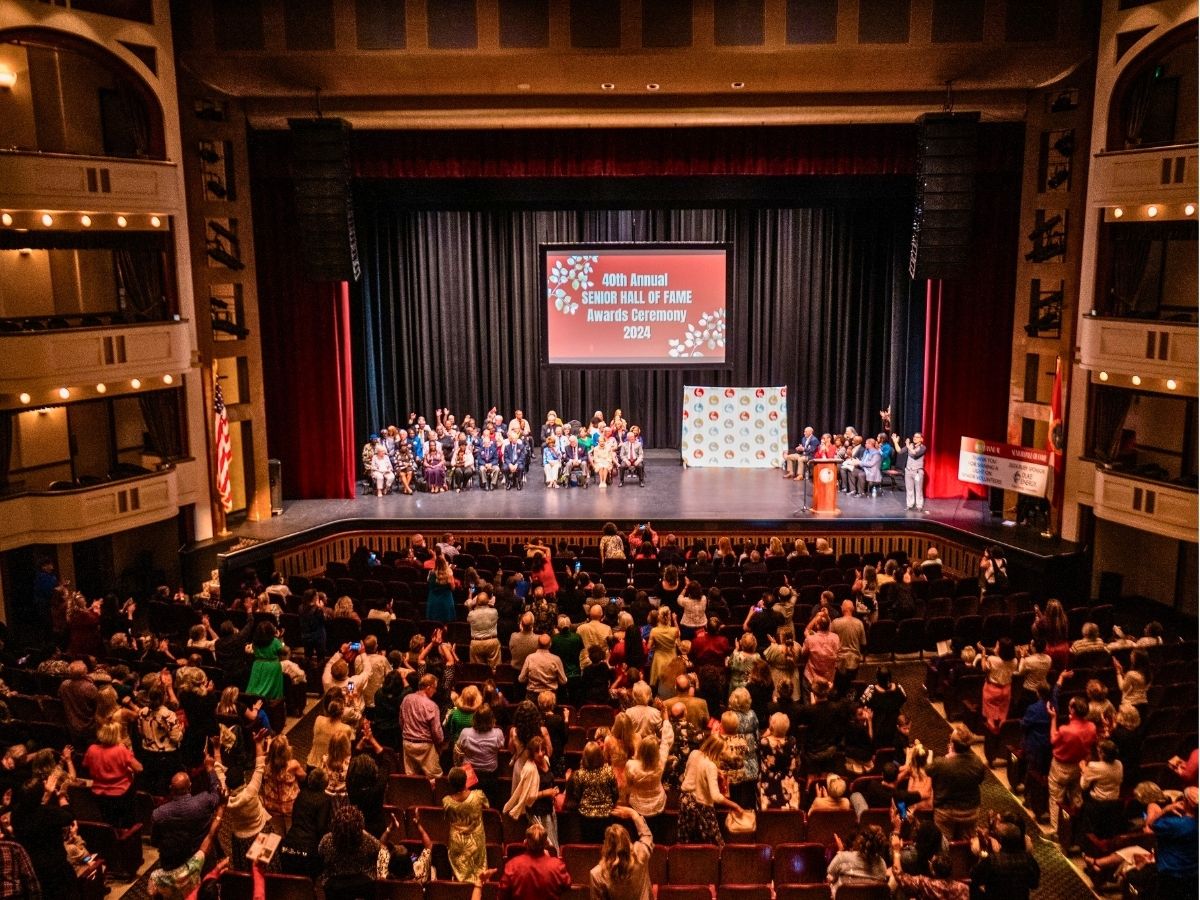 A birds-eye view of auditorium during the 2023 City of St. Petersburg’s Senior Hall of Fame award ceremony.